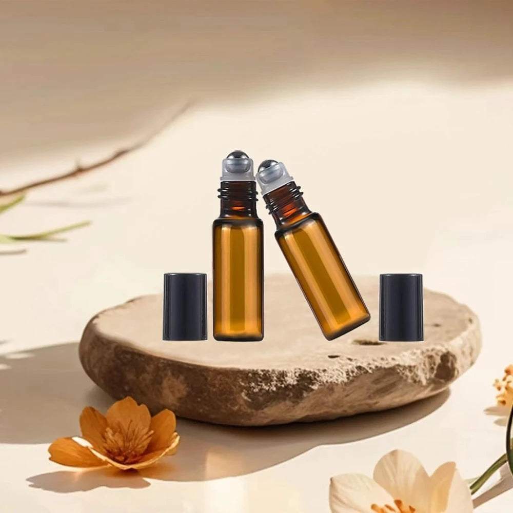 48-Pack 5ml Amber Glass Roller Bottles | Steel Roller Ball Glass Roller Bottles QXL