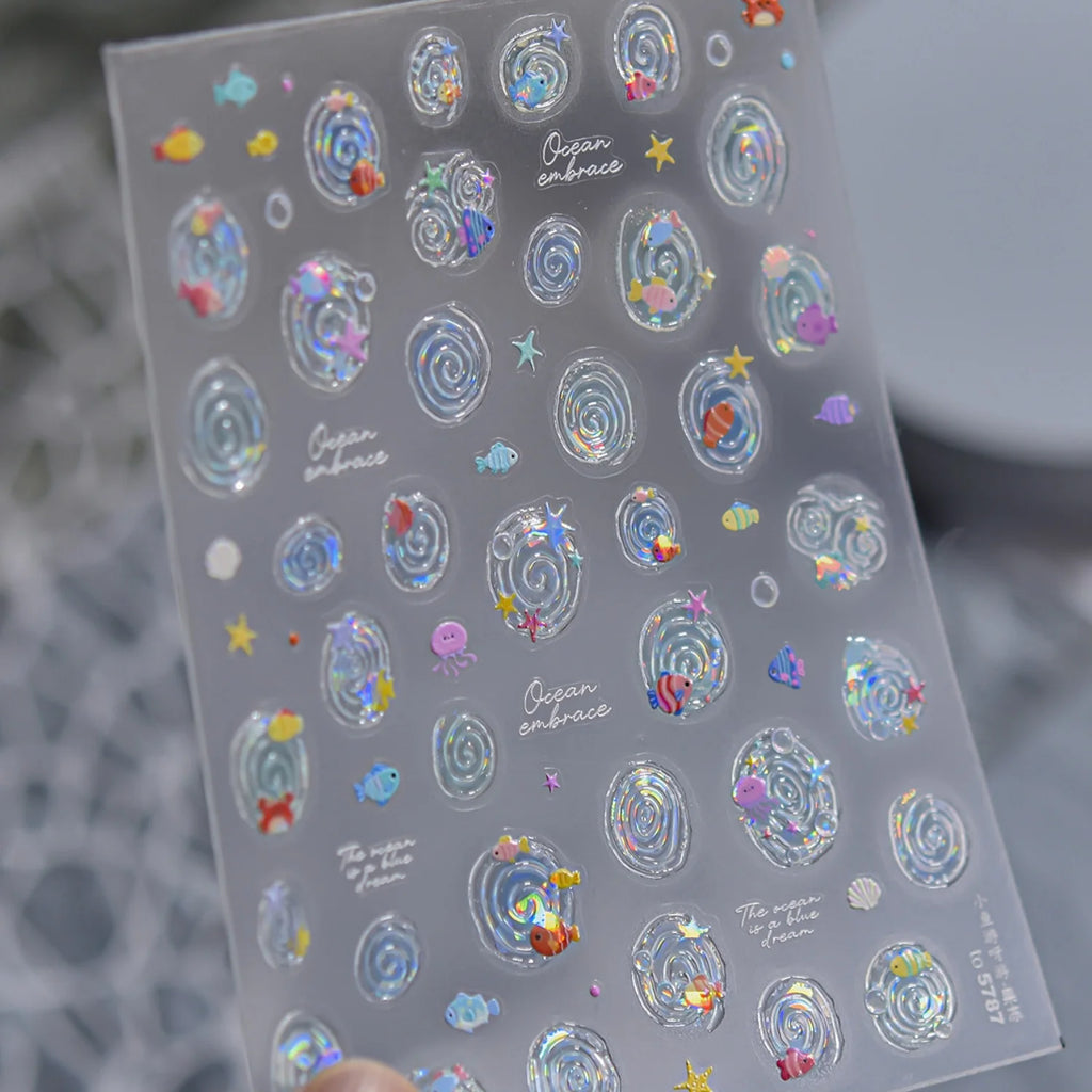 5D Ocean Nail Stickers – Fish, Starfish & Octopus Decals Nail Art Stickers QXL
