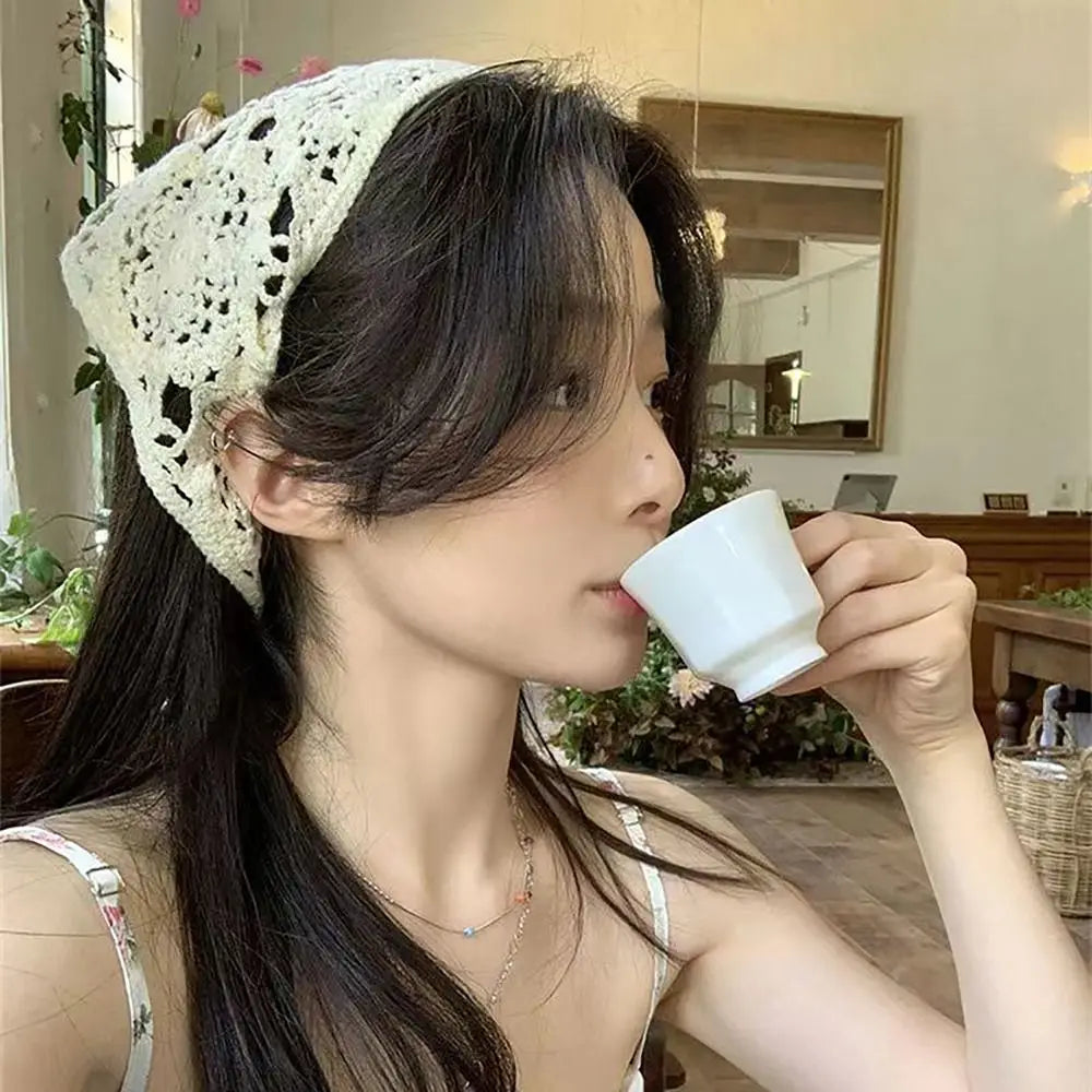 Handmade Crochet Floral Triangle Headband | Knitted Headscarf Crochet Headband QXL