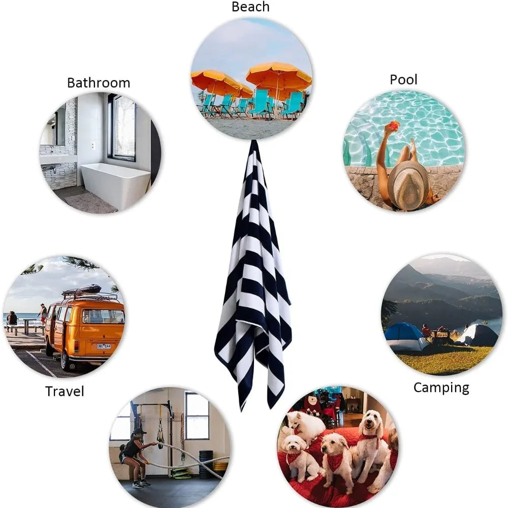 Striped Beach Towel 76x180cm – Quick-Dry & Absorbent Beach Towel QXL