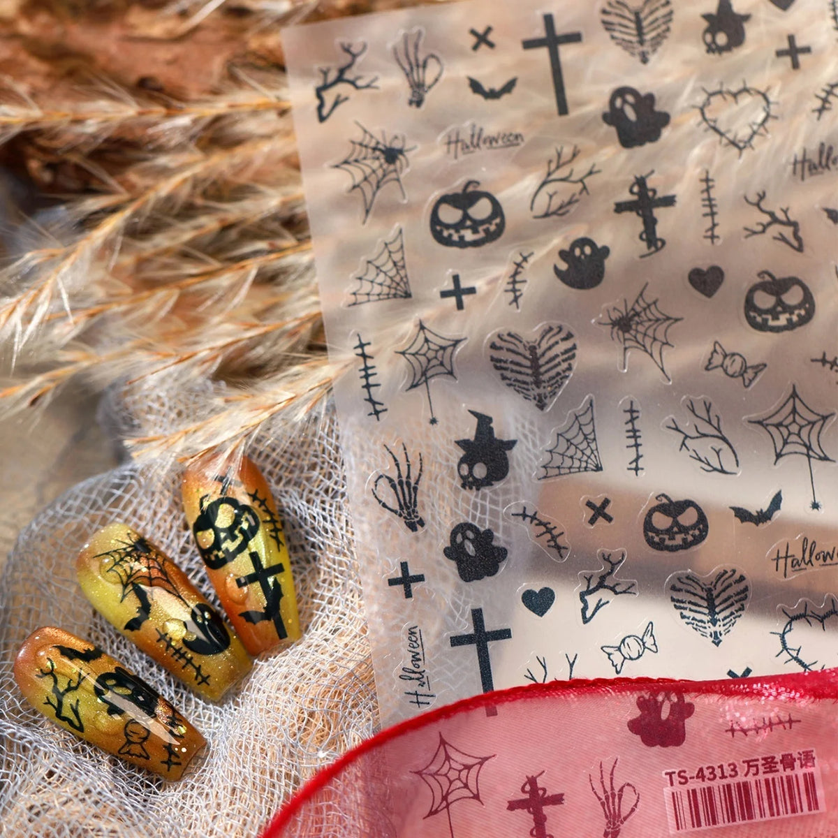 Halloween Gothic 5D Nail Stickers – Skull Pumpkin Spider Web Nail Art Stickers QXL
