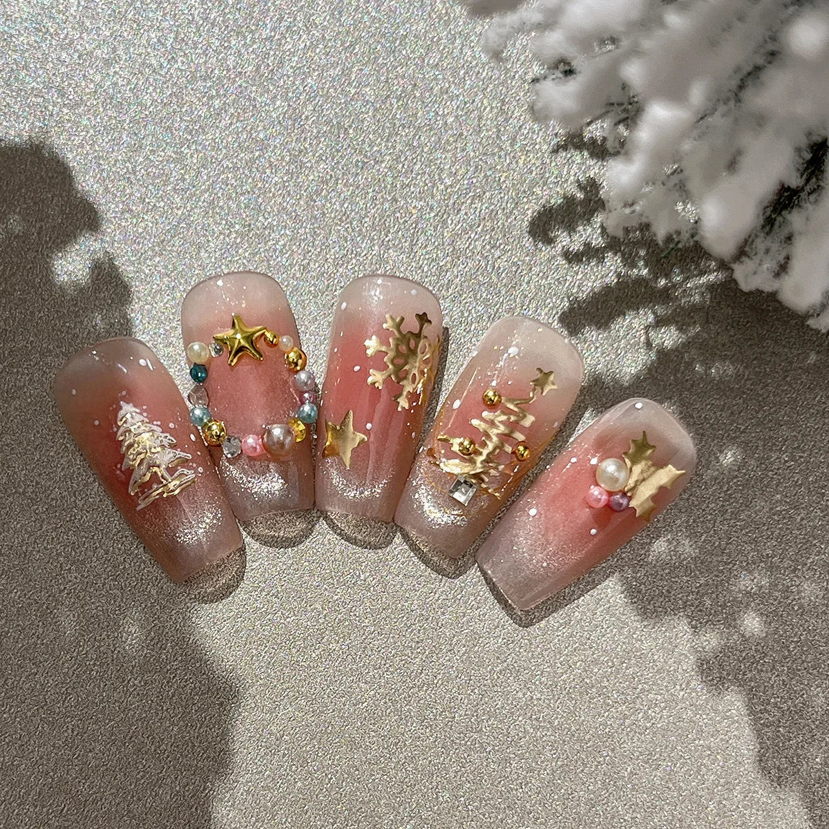 Christmas 5D Gold Foil Nail Stickers – Reindeer & Snowball Nail Art Stickers QXL
