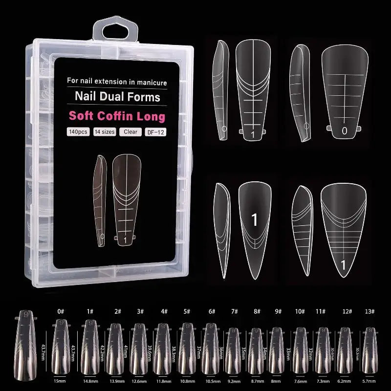 140-Pc Coffin Dual Nail Extension Forms | Pro Template Kit Nail Extension Forms QXL