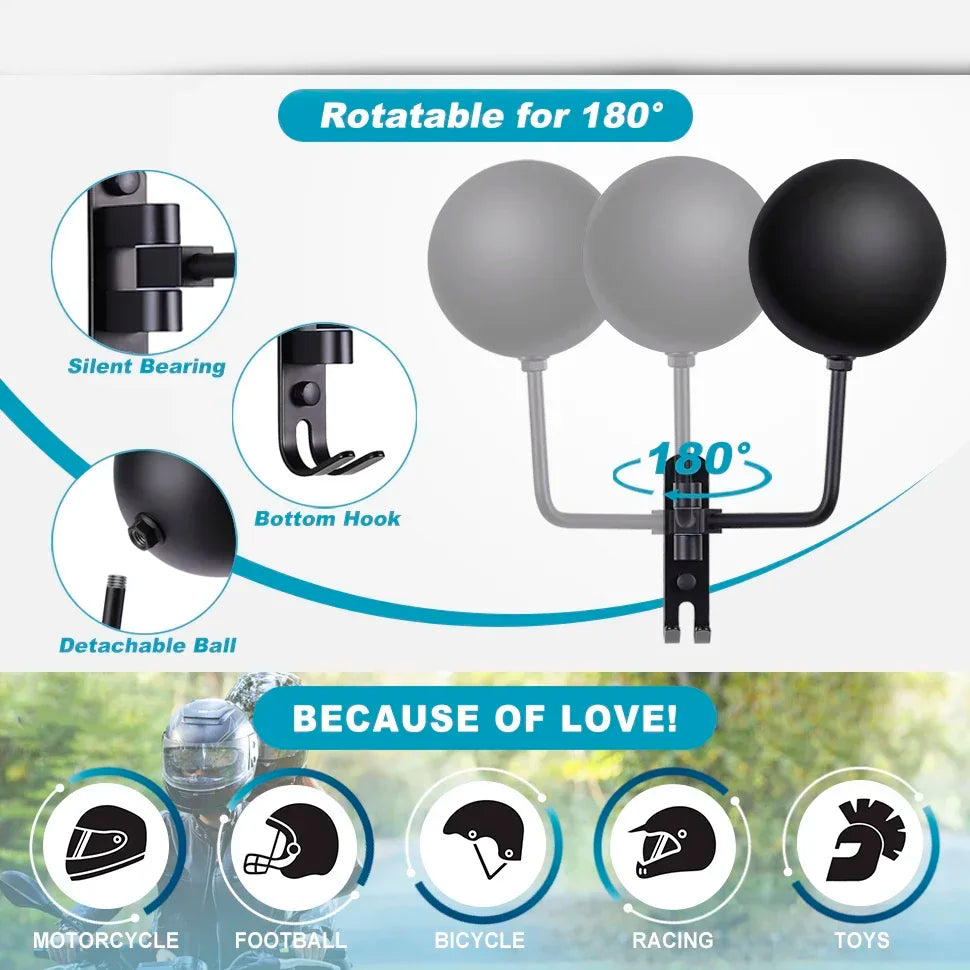 Wall Mount Helmet Holder | 180° Rotating Multi-Hook Rack Helmet Wall Rack QXL