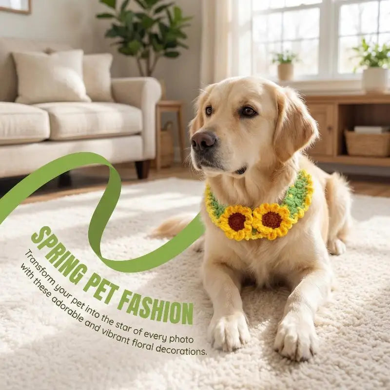 Handmade Woven Flower Pet Collar | Adjustable Knitted Scarf Pet Collar QXL