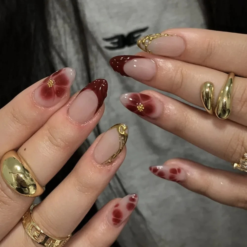 Aurora French Press-On Nails | Long Almond False Nails 24pc Press-On Nails QXL JP3874