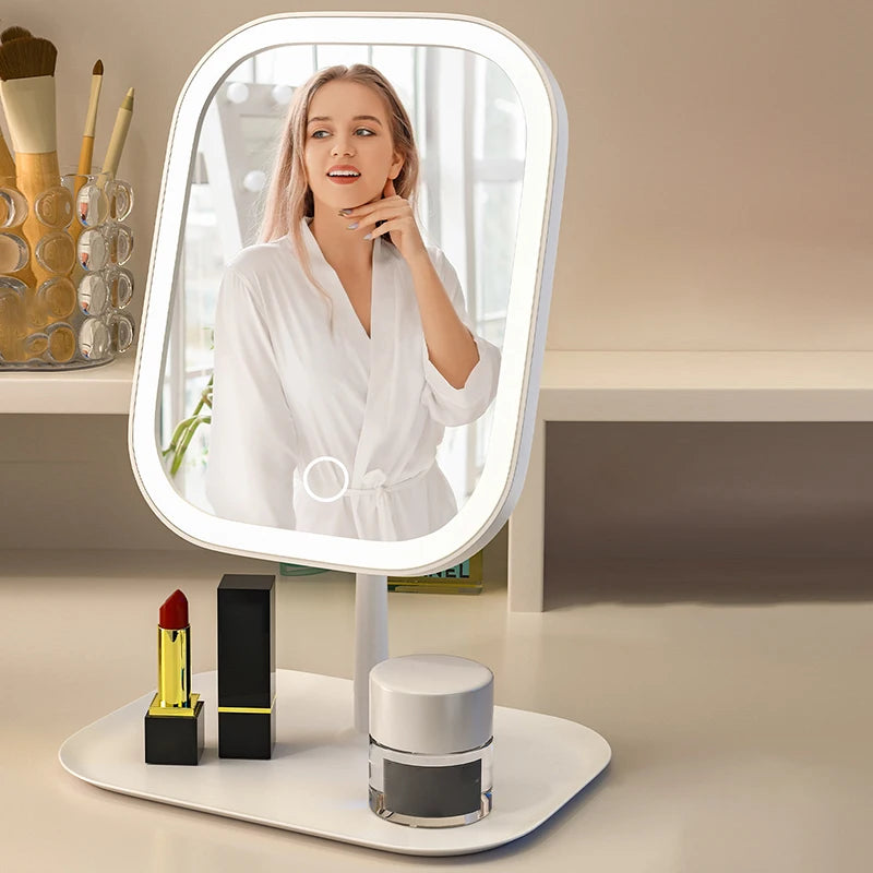 LED Lighted Folding Desktop Vanity Mirror – European Style LED Vanity Mirror QXL White