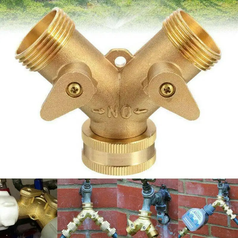 Y-Shape Garden Hose Splitter 3/4" | Dual Valve Zinc Alloy Garden Hose Splitter QXL