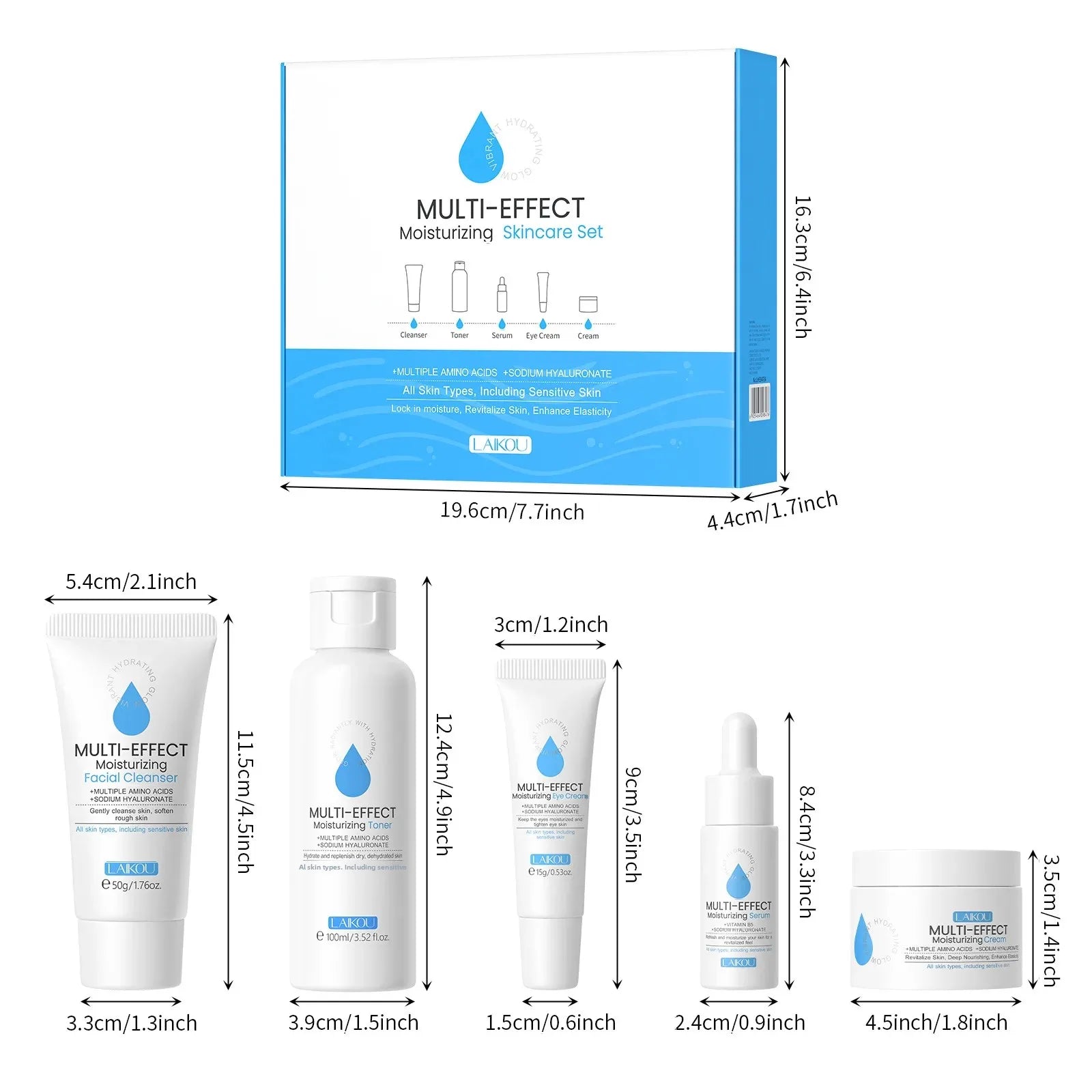 LAIKOU 5-Piece Hydrating Skincare Set | Hyaluronic Acid Skincare Gift Set QXL