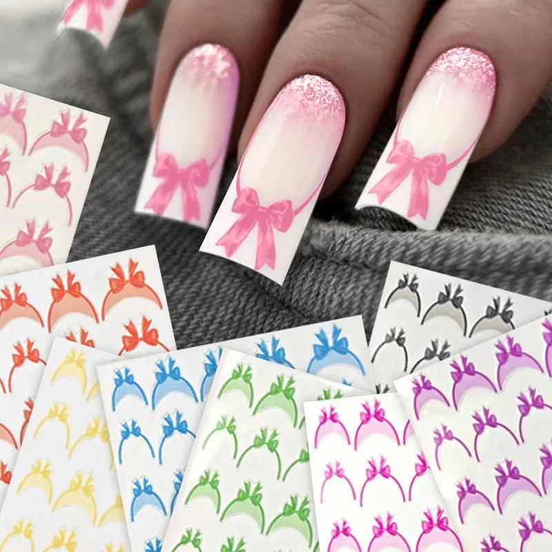 5D Gradient French Nail Stickers | Bowknot & Stripe Decals Nail Art Stickers QXL