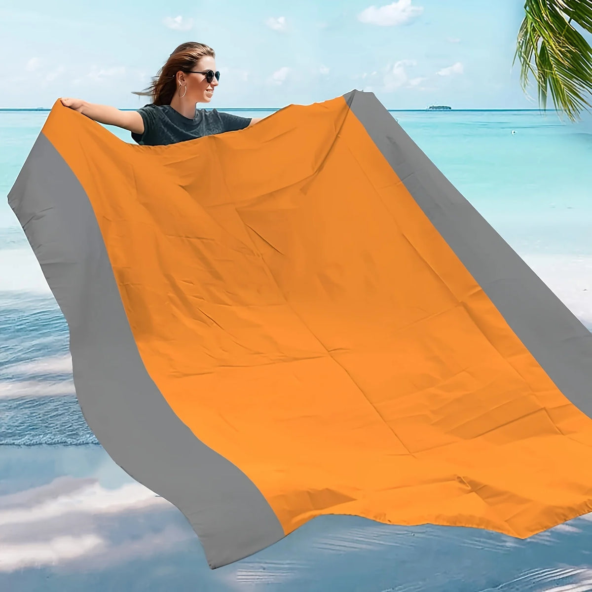 Foldable Waterproof Beach Mat & Picnic Blanket with Stakes Outdoor Picnic Mat QXL