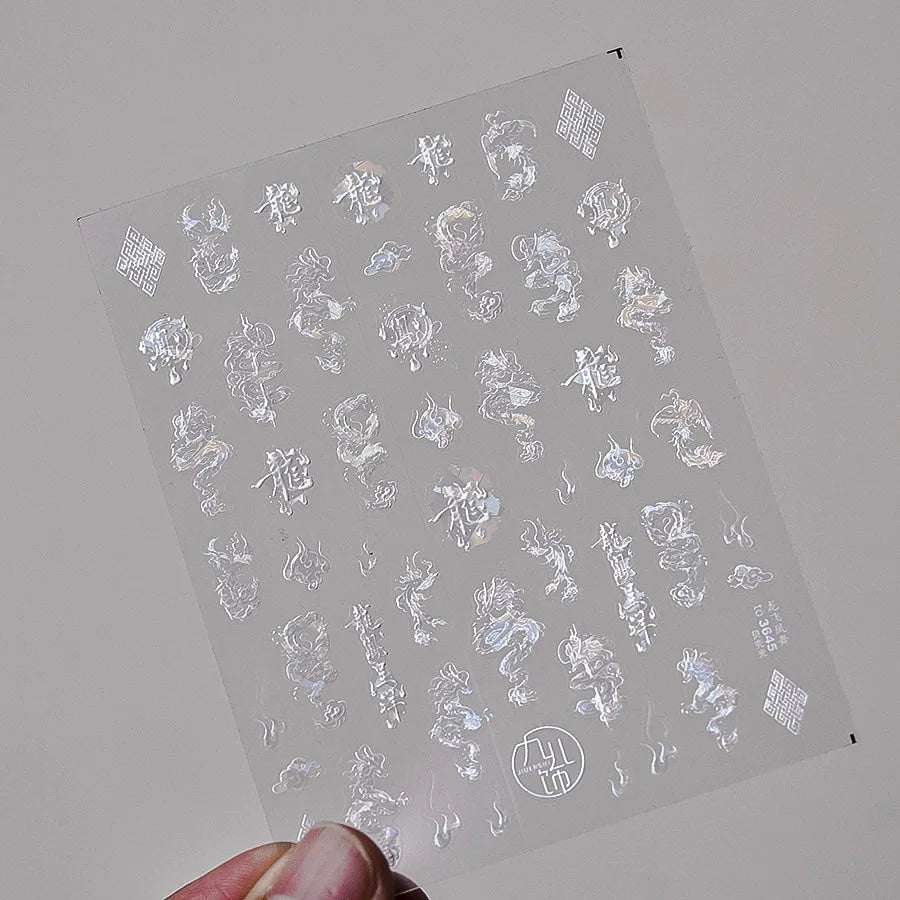 5D Chinese Dragon Nail Art Stickers – Black & White Decals Nail Art Stickers QXL
