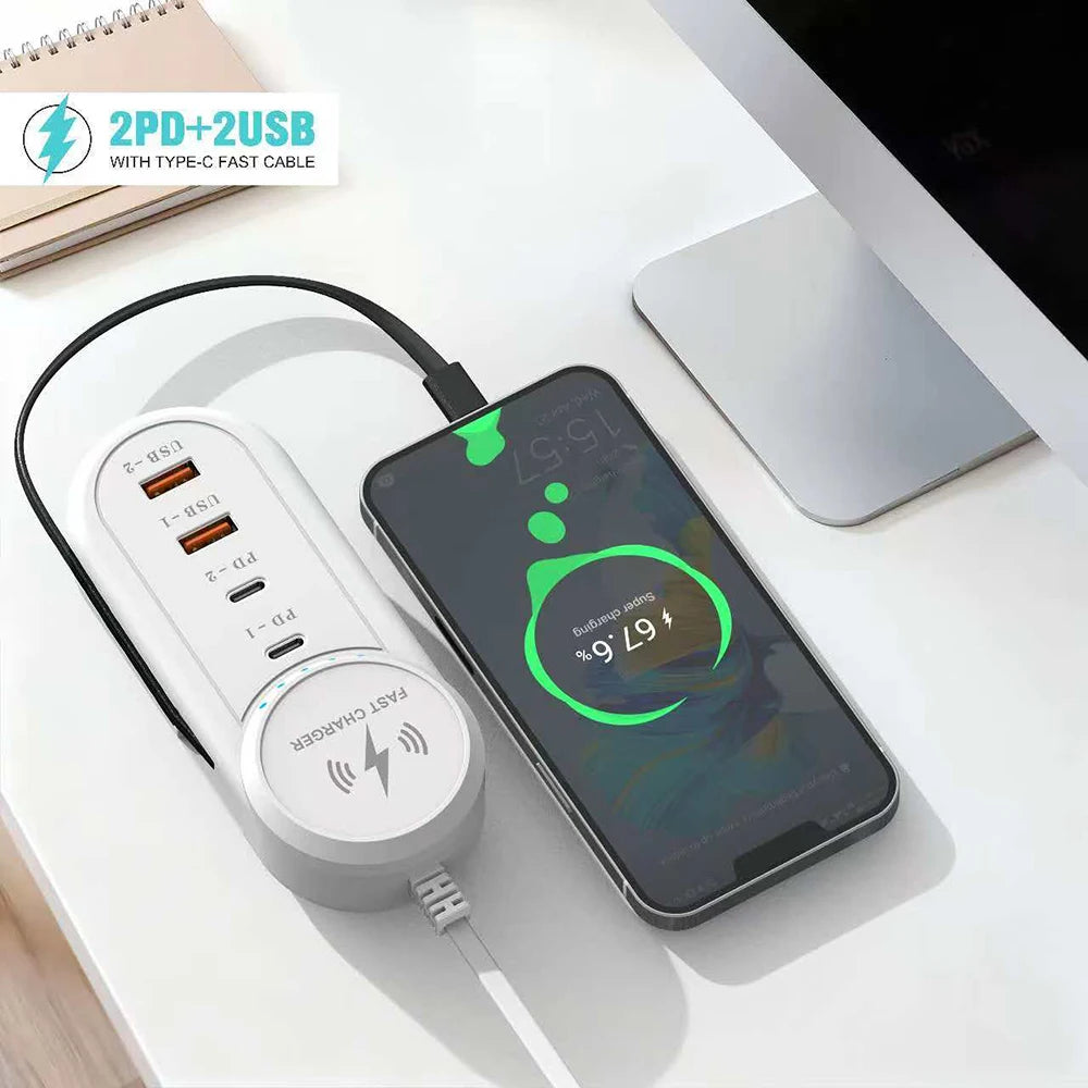 4-Port USB Wall Charger with LED | PD Fast Charge Type-C USB Wall Charger QXL