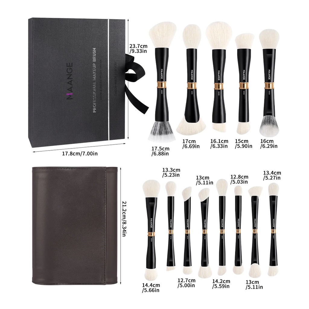 MAANGE 13-Pc Double-Ended Makeup Brush Set & Storage Bag Makeup Brush Set QXL