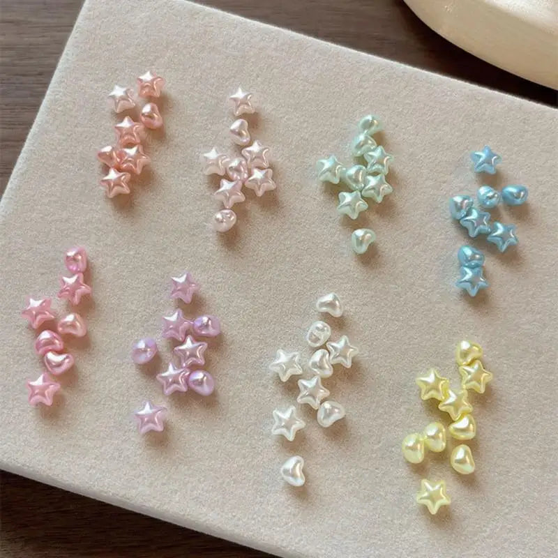50-Pc Star & Heart Nail Rhinestones | Kawaii DIY Nail Art Gems Nail Rhinestones QXL