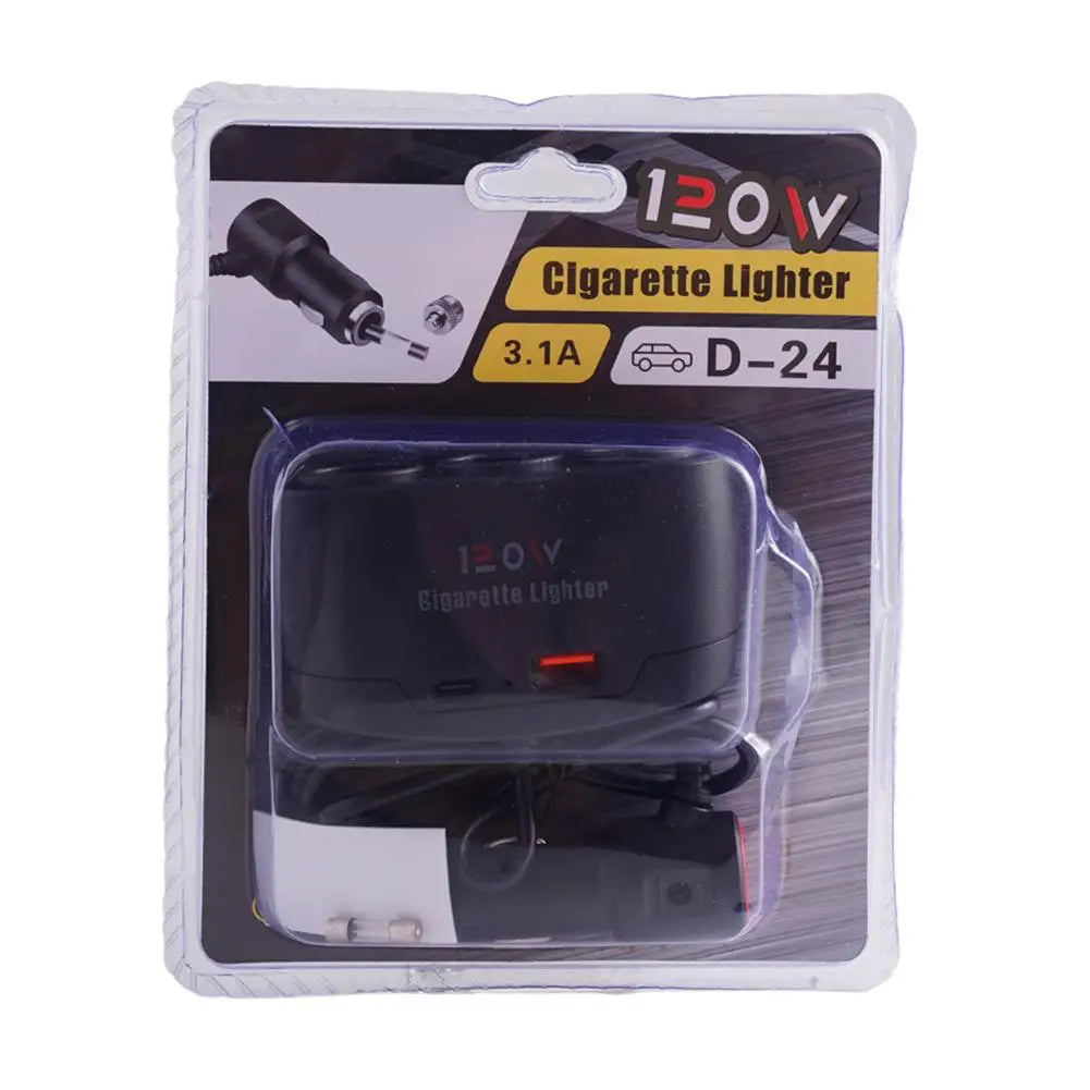 3-Way Car Cigarette Lighter Splitter 120W Dual USB Fast Charge Car Charger Splitter QXL