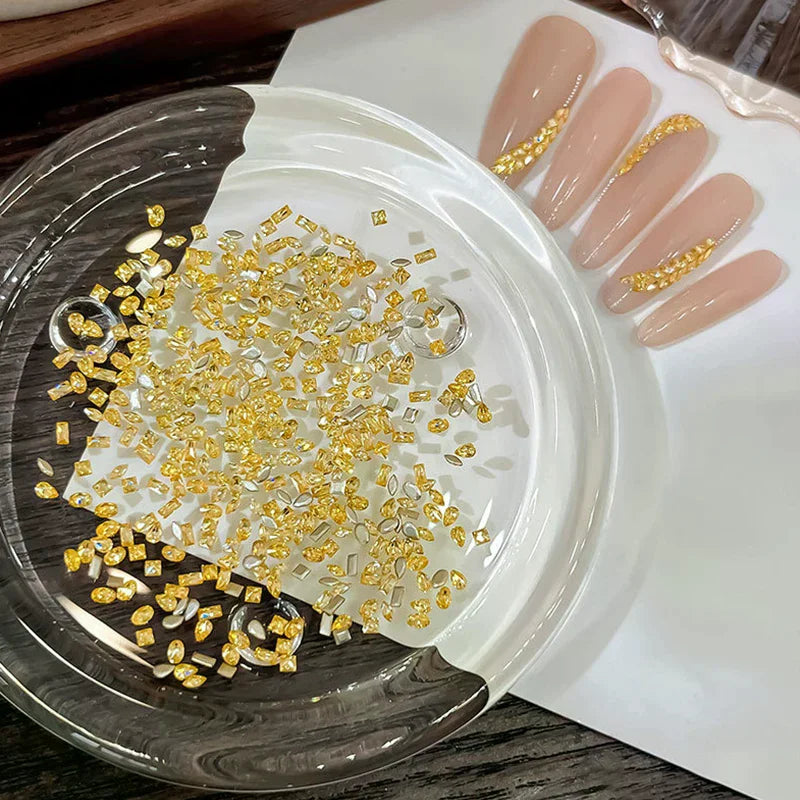 50-Pack Golden Flatback Rhinestone Nail Charms | Rhombic Zircon Nail Rhinestone Charms QXL