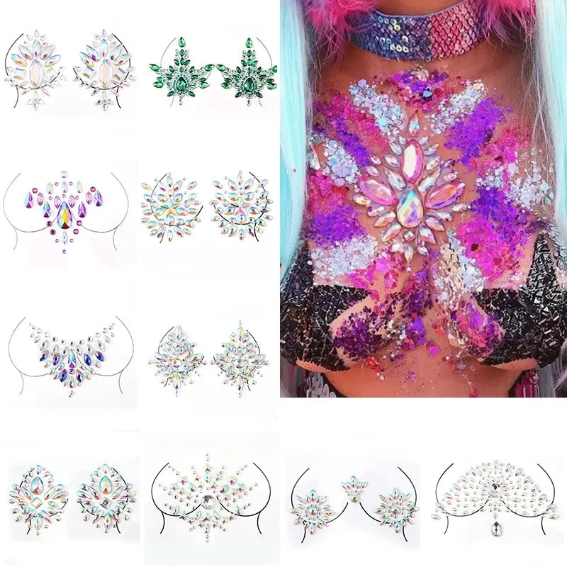 3D Rhinestone Face Jewels & Crystal Body Art Stickers Face Jewel Stickers QXL