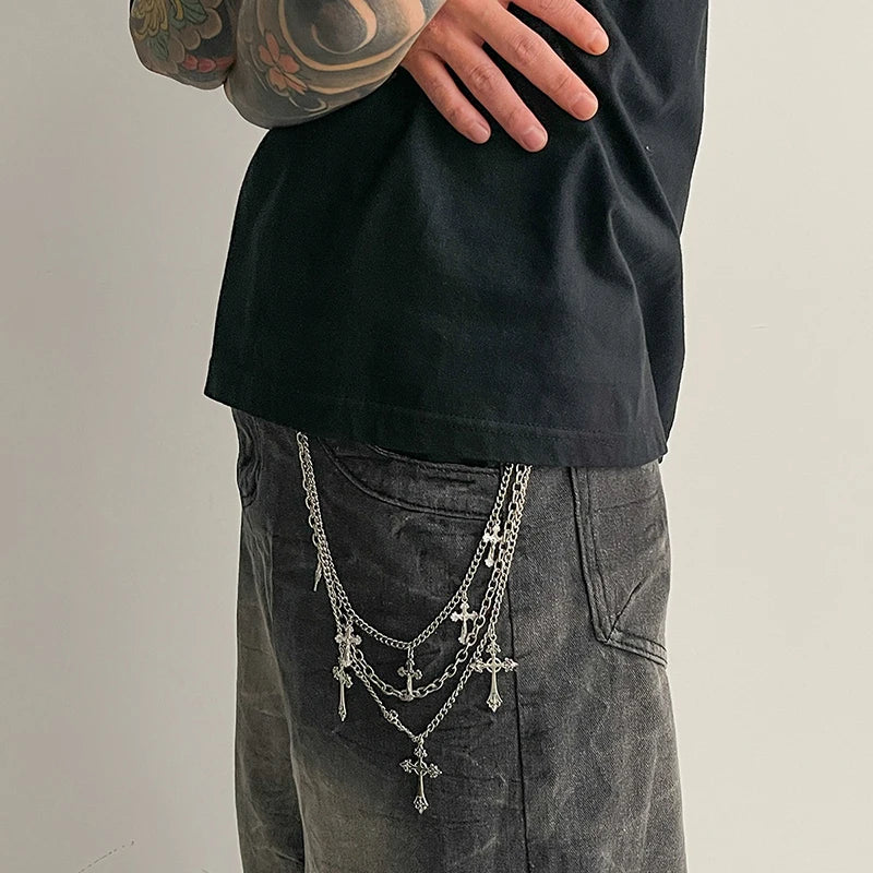 Punk Rock Multi-Layer Cross Waist Chain | Unisex Hip-Hop Belt Waist Chain Belt QXL
