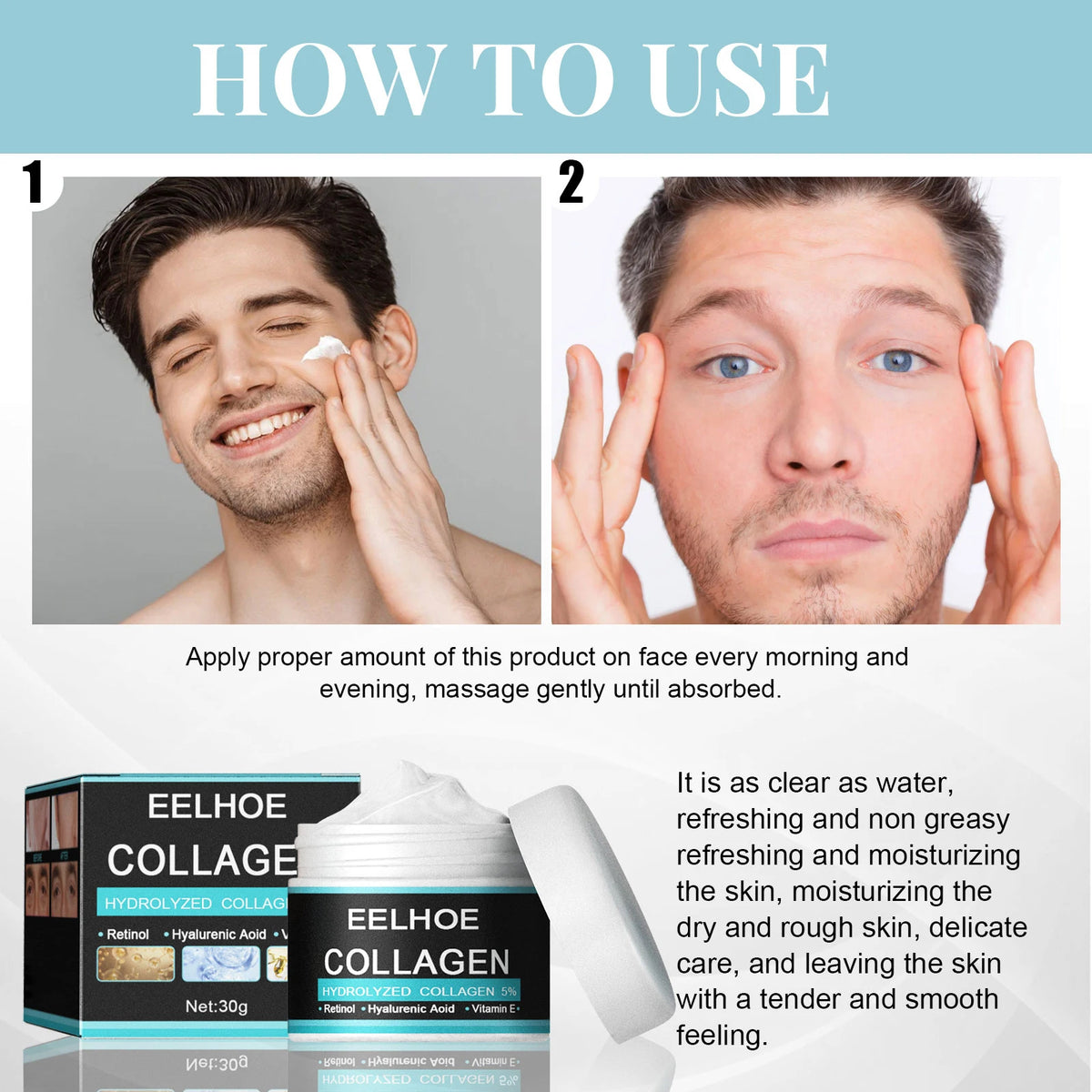 Eelhoe Men's Retinol Collagen Anti-Wrinkle Face Cream 30/50g Men's Face Cream QXL