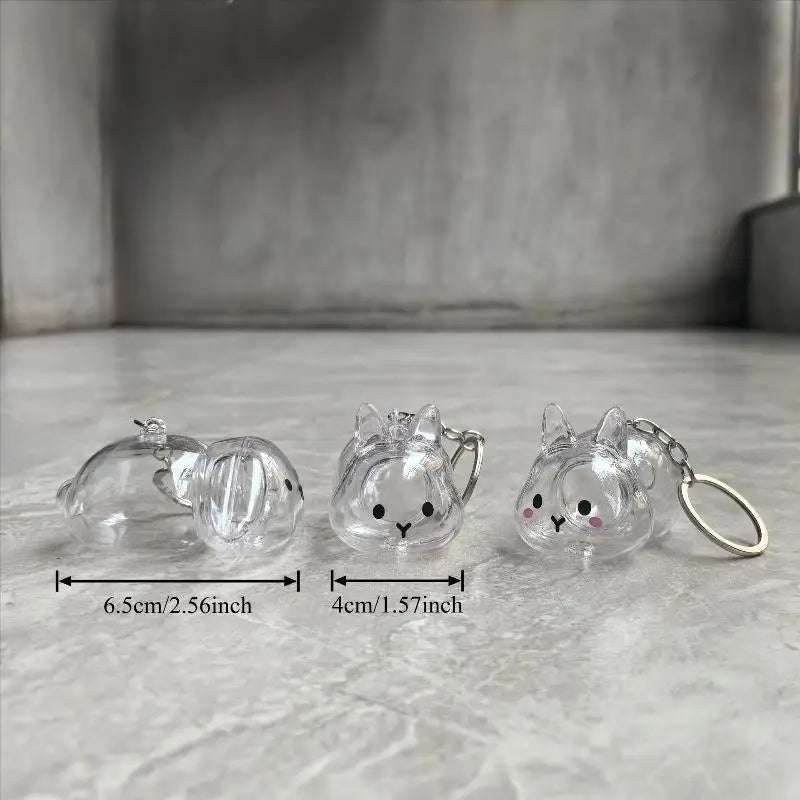 Cute Rabbit Pet Fur Keepsake Keychain | Transparent Storage Box Pet Keepsake Keychain QXL