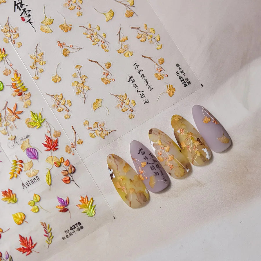 5D Autumn Maple Leaf Soft Embossed Nail Art Stickers | NAILFYOU Nail Art Stickers QXL