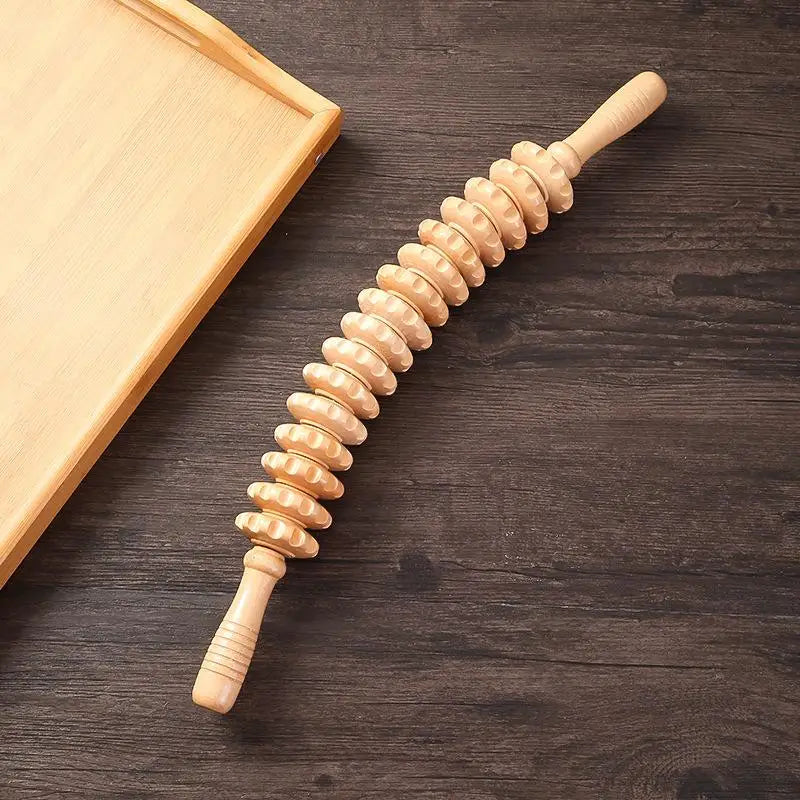 16-Roller Wooden Fascia Massage Roller | Back, Legs & Arms Body Massage Roller QXL White