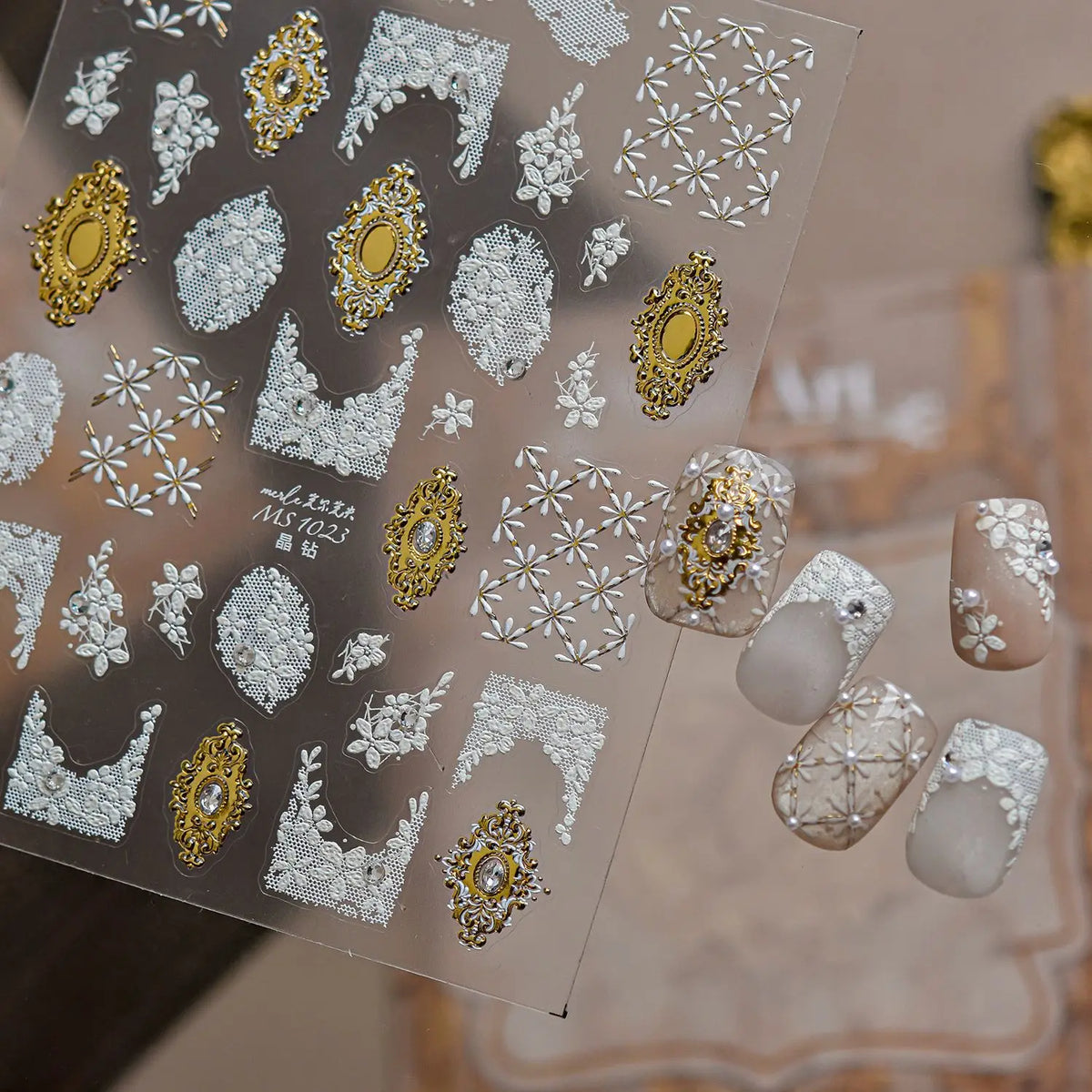 5D Lace Floral Nail Art Stickers | Vintage Embroidery Decals Nail Art Stickers QXL