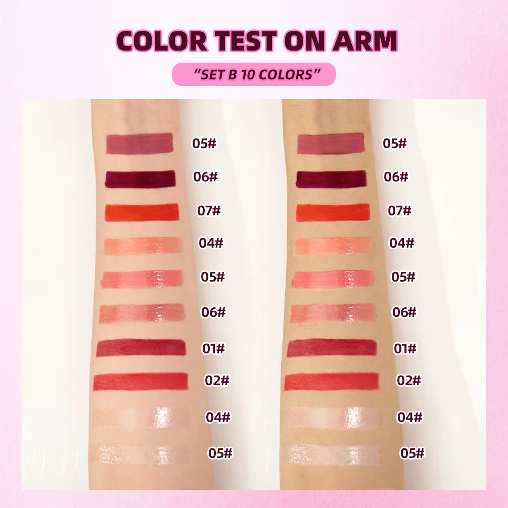 QIBEST 10-Pc Lip Set | Matte Gloss, Tint, Lip Oil Combo Lip Makeup Set QXL