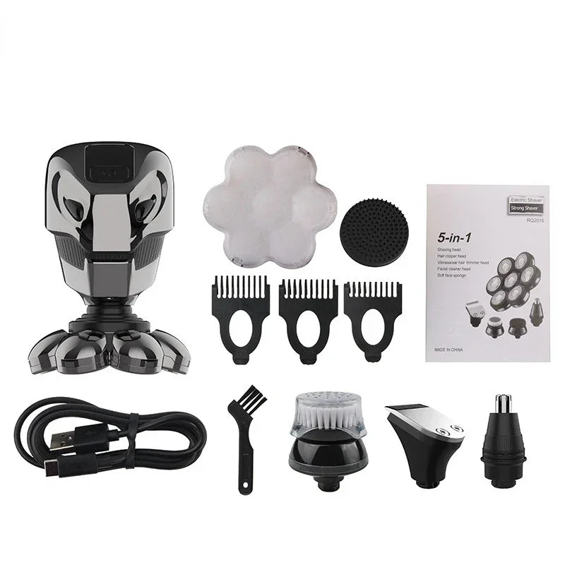 5-in-1 7D Men's Rechargeable Electric Shaver & Head Razor Electric Shaver QXL silvery suit