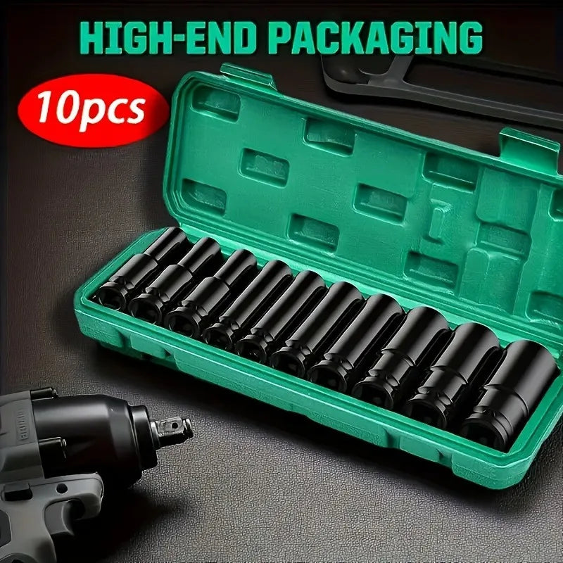10-Pc Deep Impact Socket Set 8–24mm Hex Drive & Extension Bar Impact Socket Set QXL