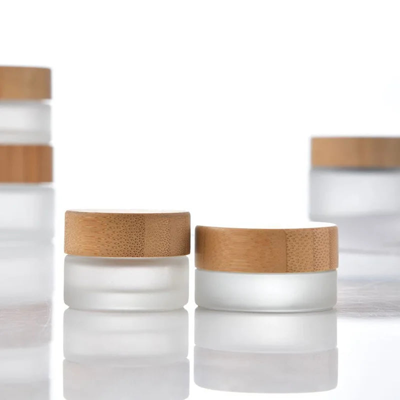 Frosted Glass Cream Jars with Bamboo Lid | 5g–100g Cosmetic Cosmetic Glass Jar QXL