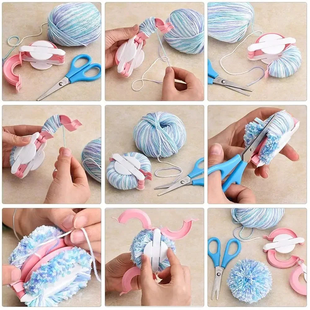 4-Size Pom Pom Maker Set | DIY Yarn Craft Knitting Tool Kit Pom Pom Maker Set QXL