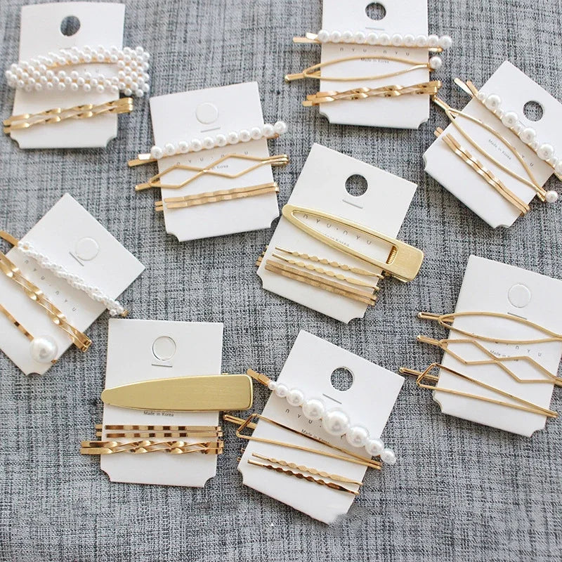 3-Pack Pearl Gold Hair Clips Bobby Pins Barrettes Set Hair Clip Set QXL
