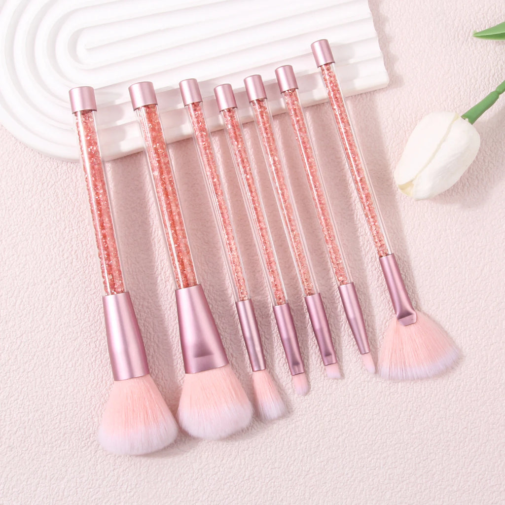KOSSHOW 7-Piece Diamond Handle Makeup Brush Set Makeup Brush Set QXL Pink
