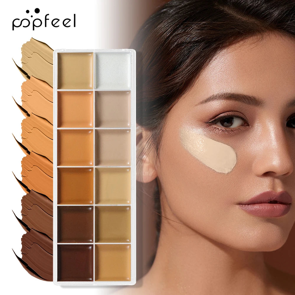 POPFEEL 12-Color Concealer Palette – Waterproof Full Coverage Concealer Palette QXL