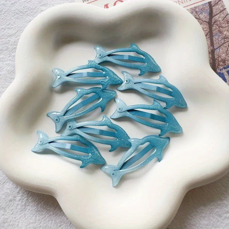 Blue Sparkle Dolphin & Bunny Hair Clips – 8-Pack Resin Resin Hair Clips QXL 8pcs