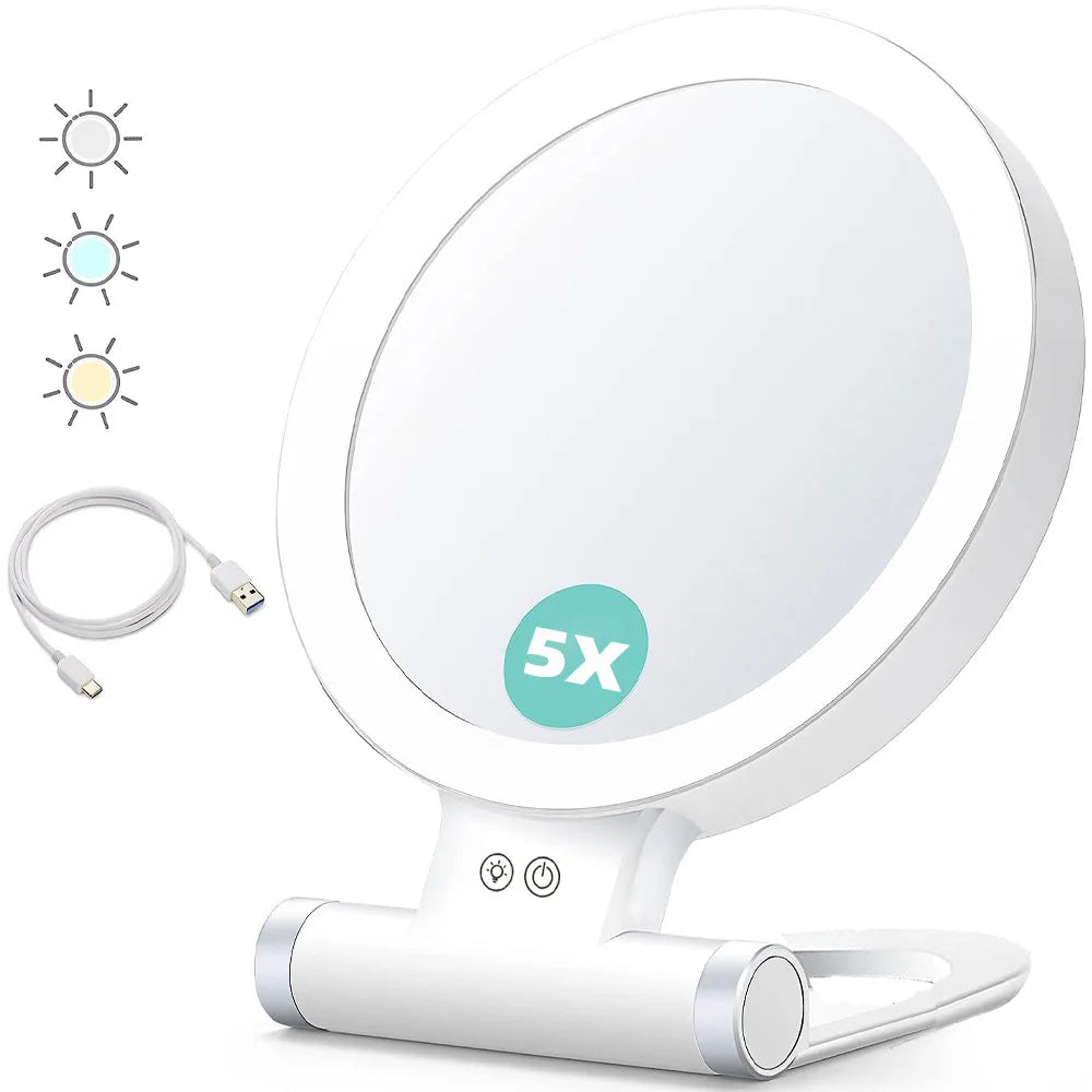 LED Vanity Mirror 10x Magnifying | 3-Color Touch Dimmer USB LED Vanity Mirror QXL