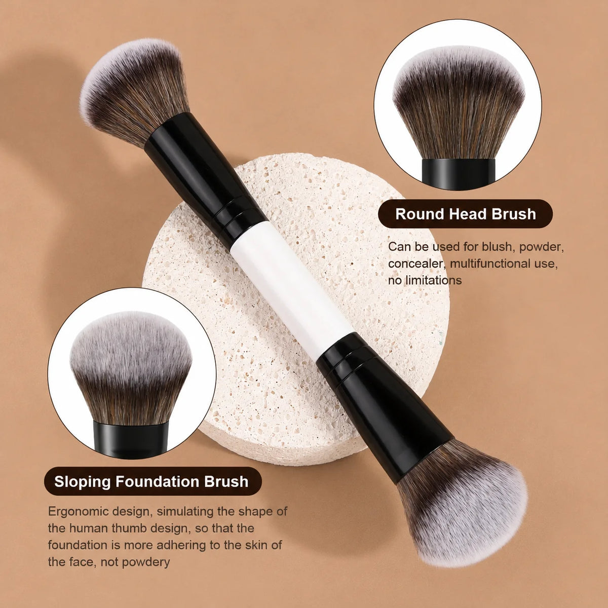 LUXEBLEND 3-Pc Makeup Brush Set – Foundation, Blush & Concealer Makeup Brush Set QXL