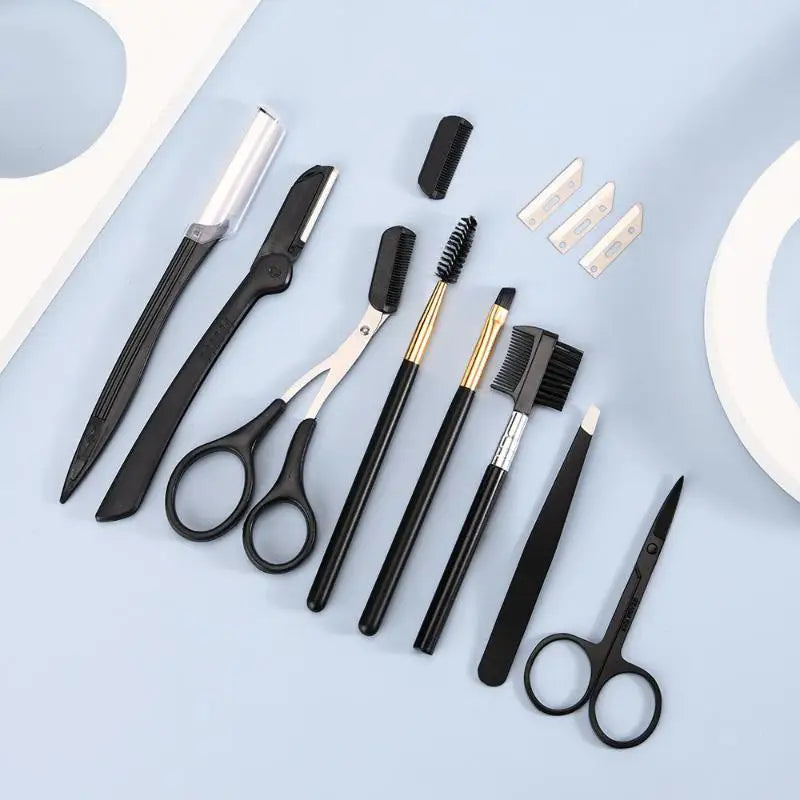 17-Pc Stainless Steel Eyebrow Grooming Kit with Carry Bag Eyebrow Grooming Kit QXL