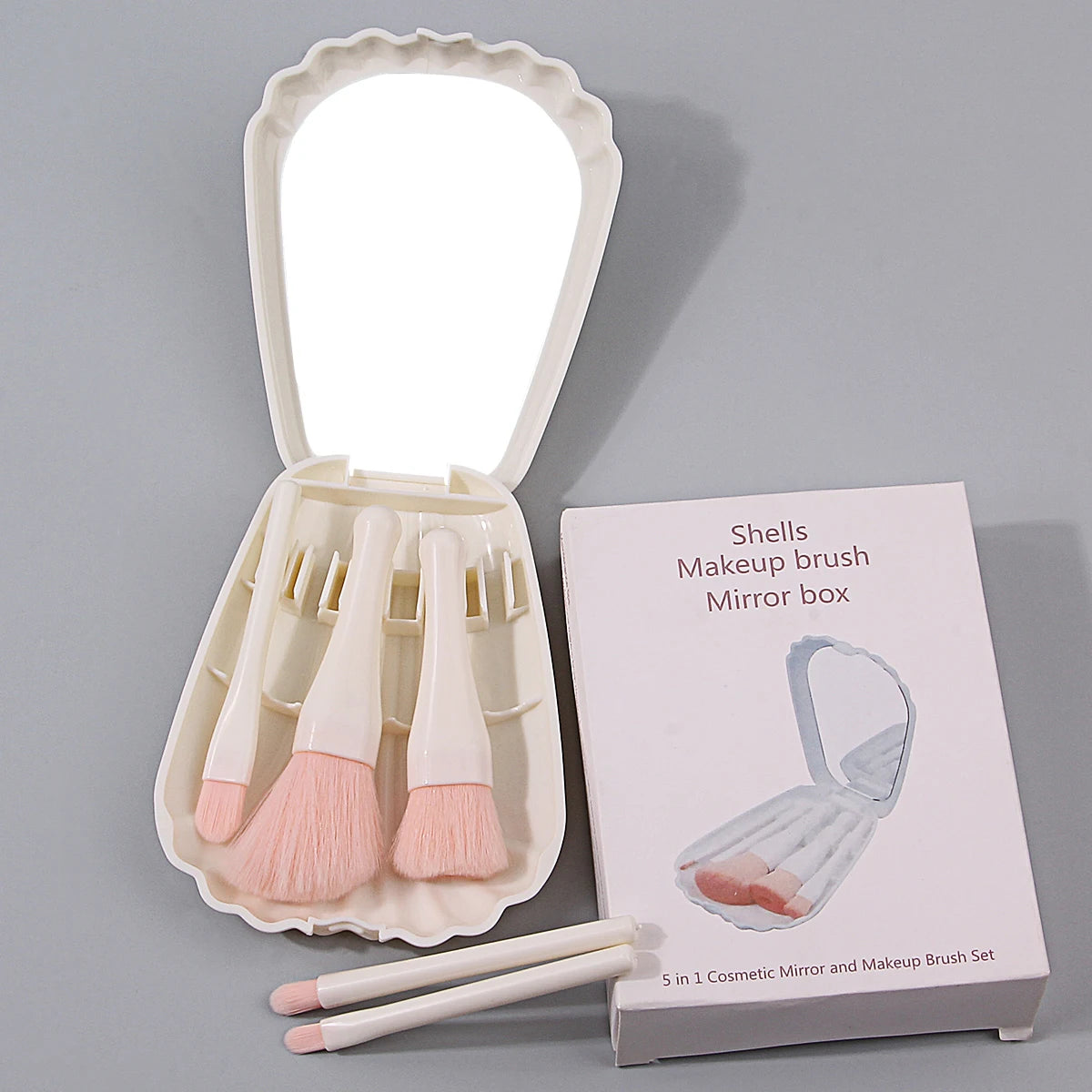 6-Piece Mini Shell Makeup Brush Set with Mirror Storage Makeup Brush Set QXL