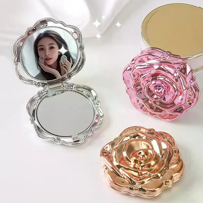 Retro Rose Compact Pocket Mirror | Double-Sided Magnifying Compact Makeup Mirror QXL