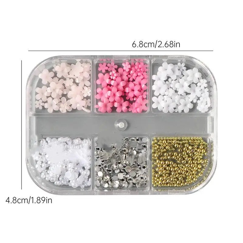6-Grid 3D Flower Nail Art Charms | Kawaii Resin DIY Decor Nail Art Charms QXL 1 Box