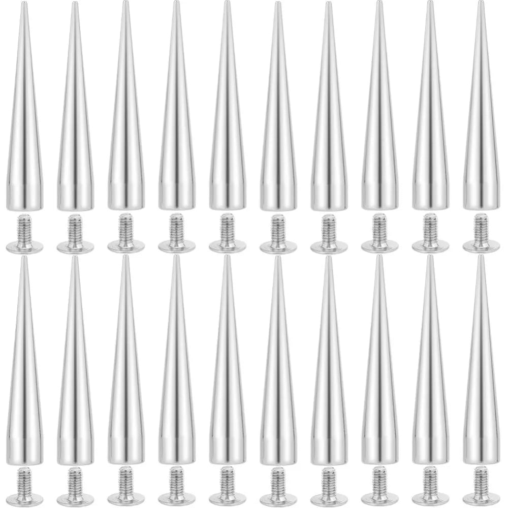 40mm Silver Cone Spike Studs | 30-Set Punk Screwback Rivets Punk Spike Studs QXL