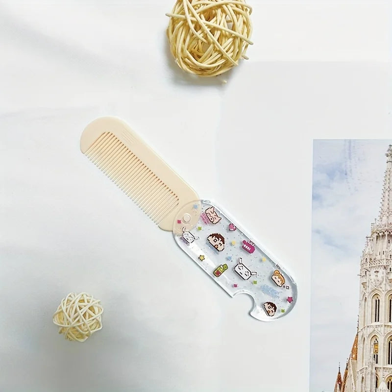Cartoon Folding Pocket Comb with Mirror | Mini Travel Folding Pocket Comb QXL