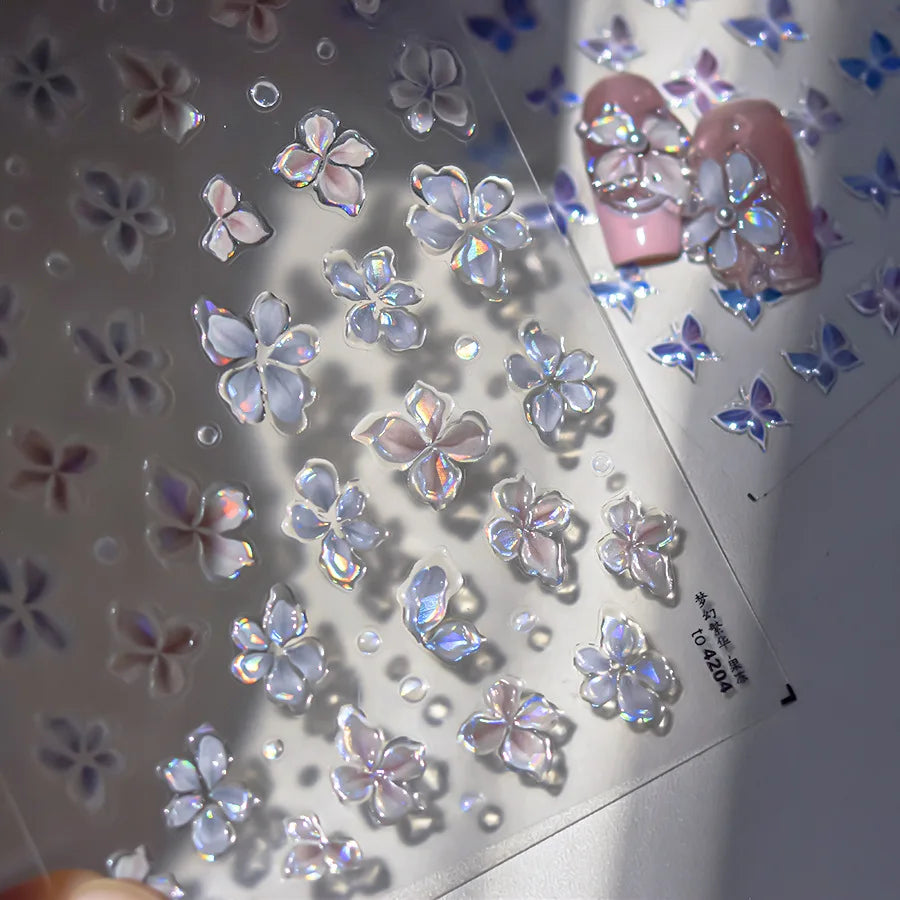 5D Jelly Flower Nail Stickers | Floral Self-Adhesive Decals Nail Art Stickers QXL