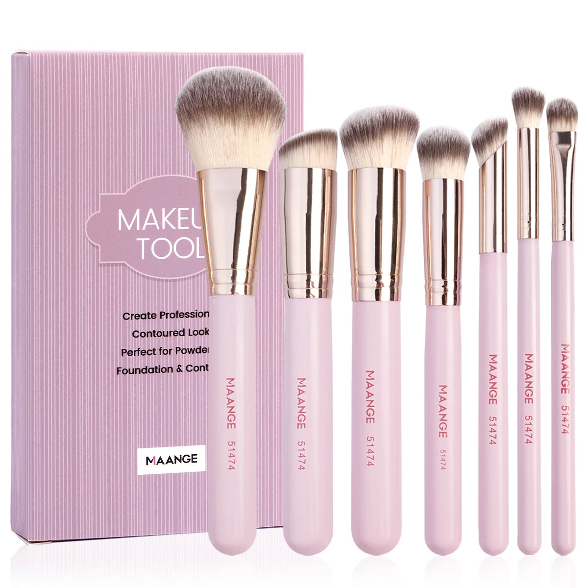 MAANGE 7-Piece Makeup Brush Set | Foundation, Blush & Eyeshadow Makeup Brush Set QXL Pink
