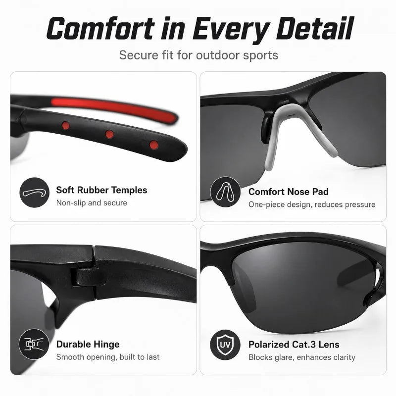 Polarized Cycling Sunglasses UV400 TAC Lens | Lightweight Sport Polarized Sport Sunglasses QXL