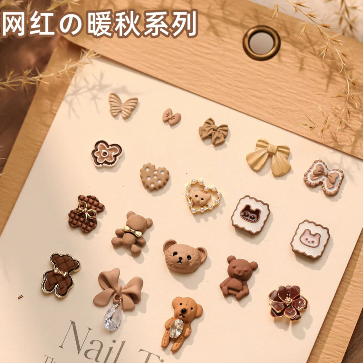 5-Pack 3D Kawaii Alloy Nail Charms – Bear Bow Flower Maillard Nail Art Charms QXL