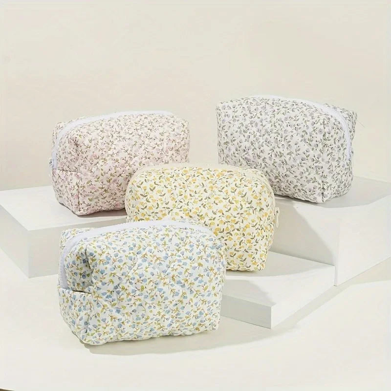 Floral Quilted Makeup Bag | Large Fabric Toiletry Organiser Fabric Makeup Bag QXL